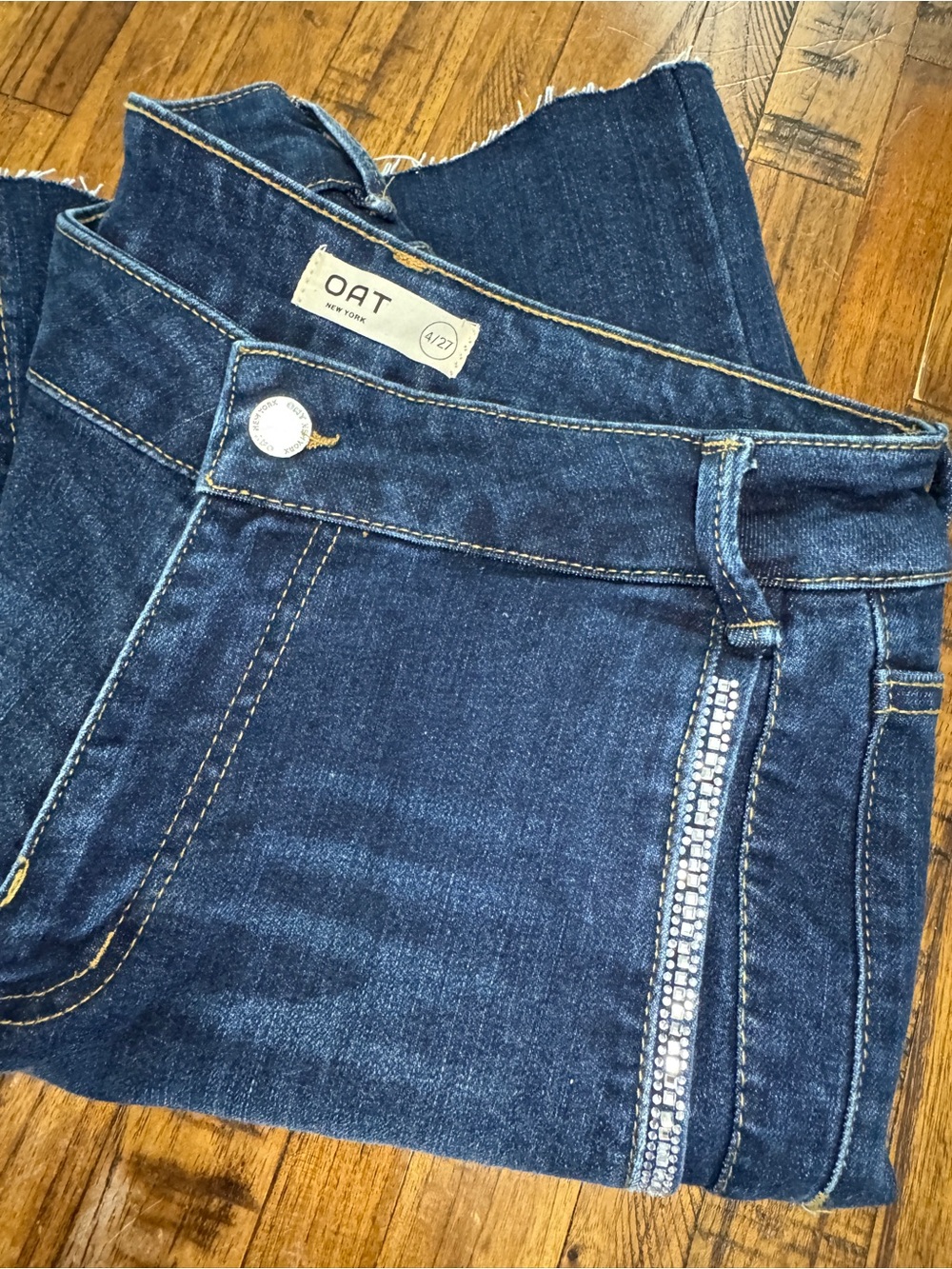 OAT Dark Blue Wide Leg Jeans with Embellished Pockets size 4